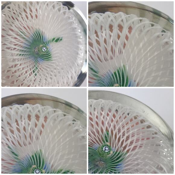 Perthshire 1985A Miniature Blue Flower Spiral Latticinio Cushion Paperweight - Picture 9 of 14